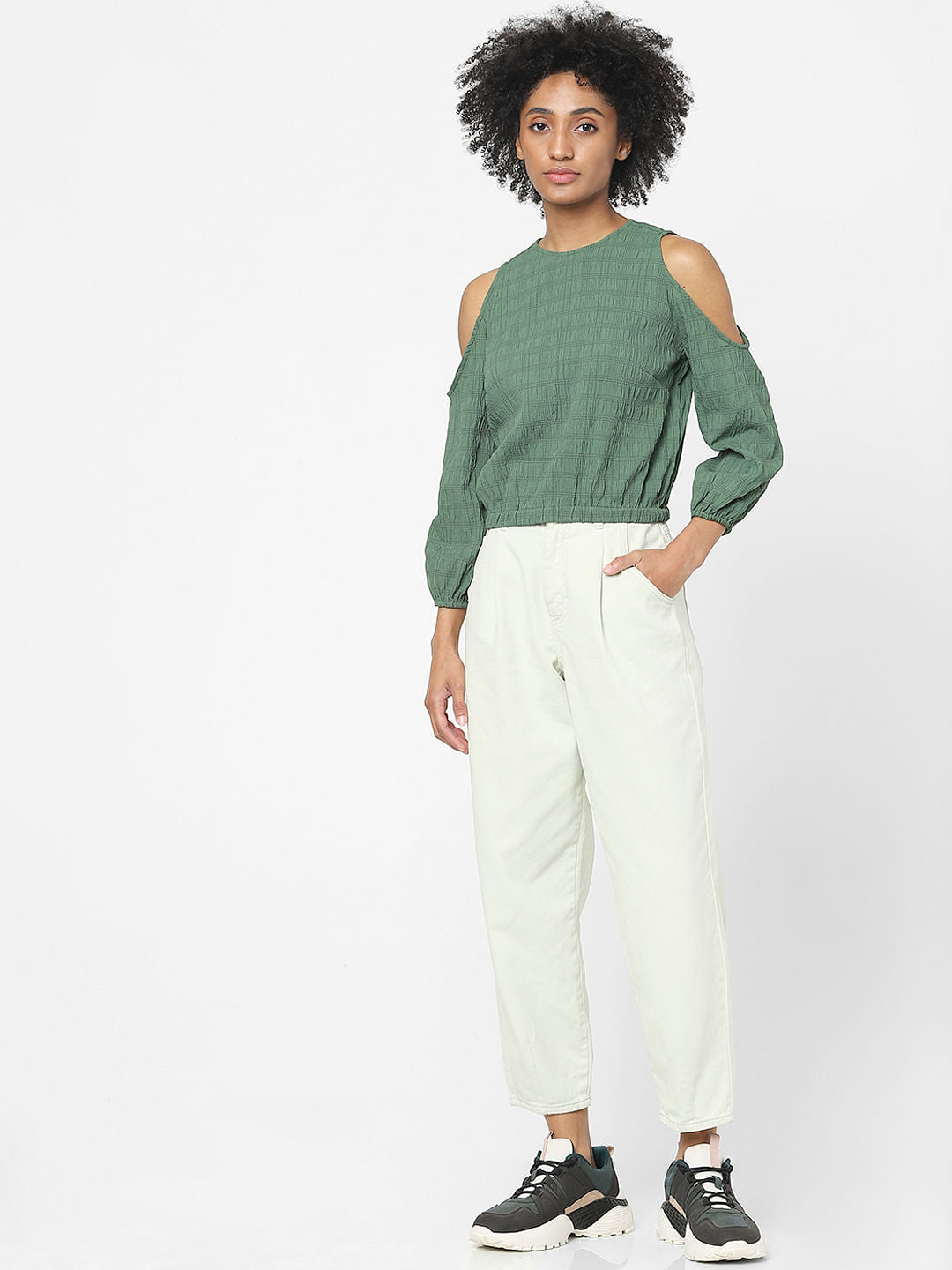 Green Cold Shoulder Top