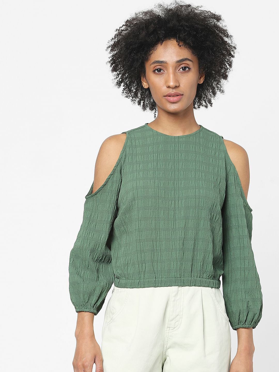 Green Cold Shoulder Top