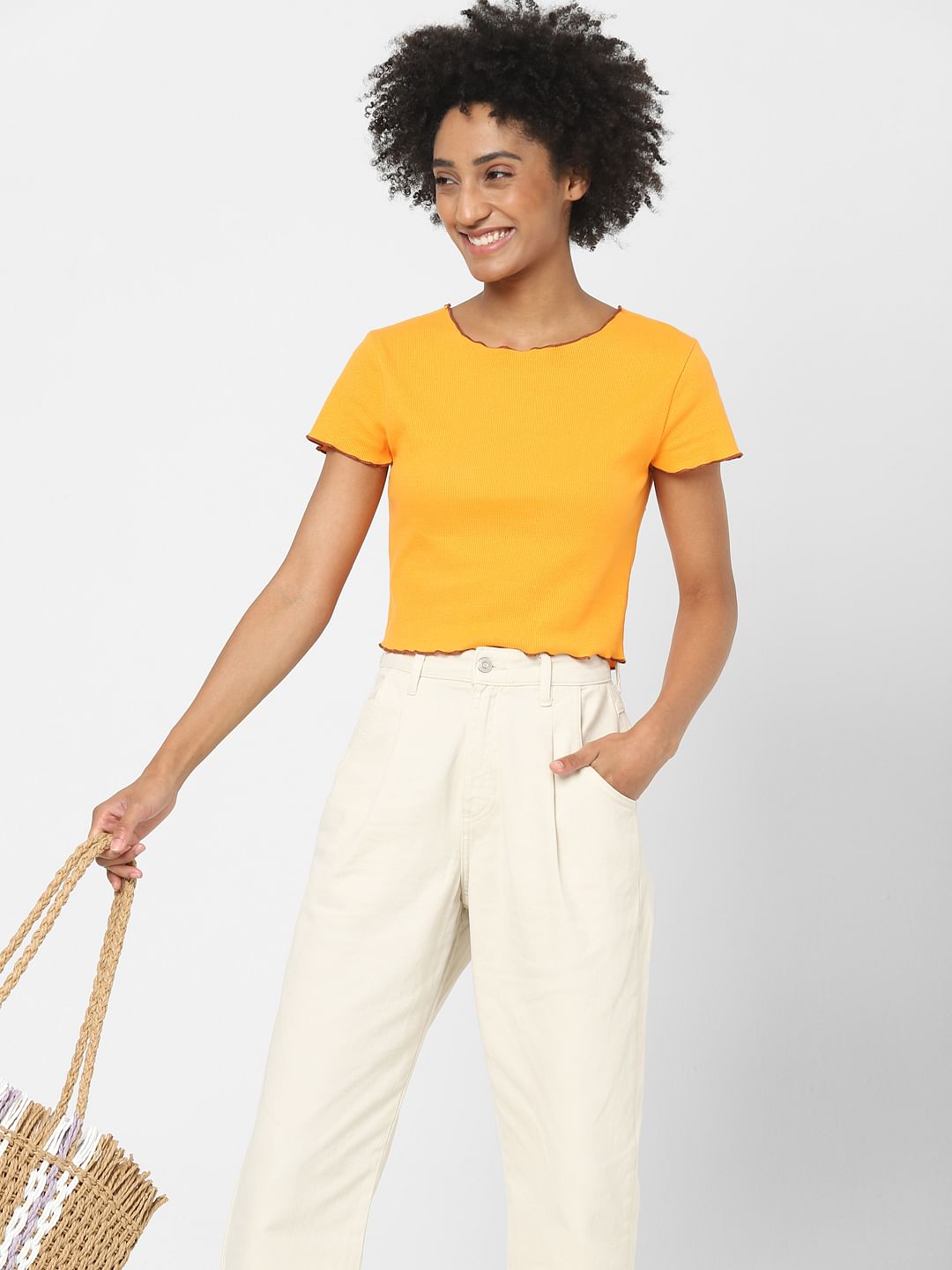 Orange Ribbed Crop Top