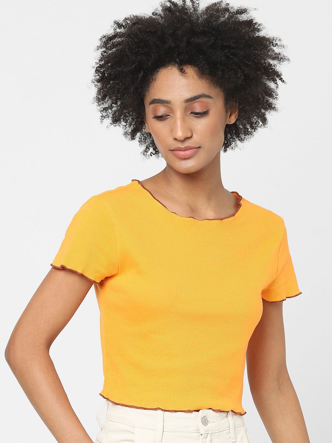 Orange Ribbed Crop Top