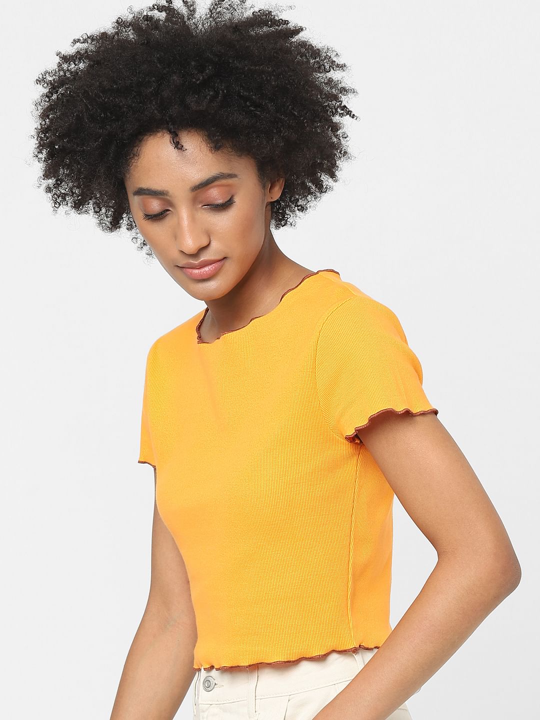 Orange Ribbed Crop Top