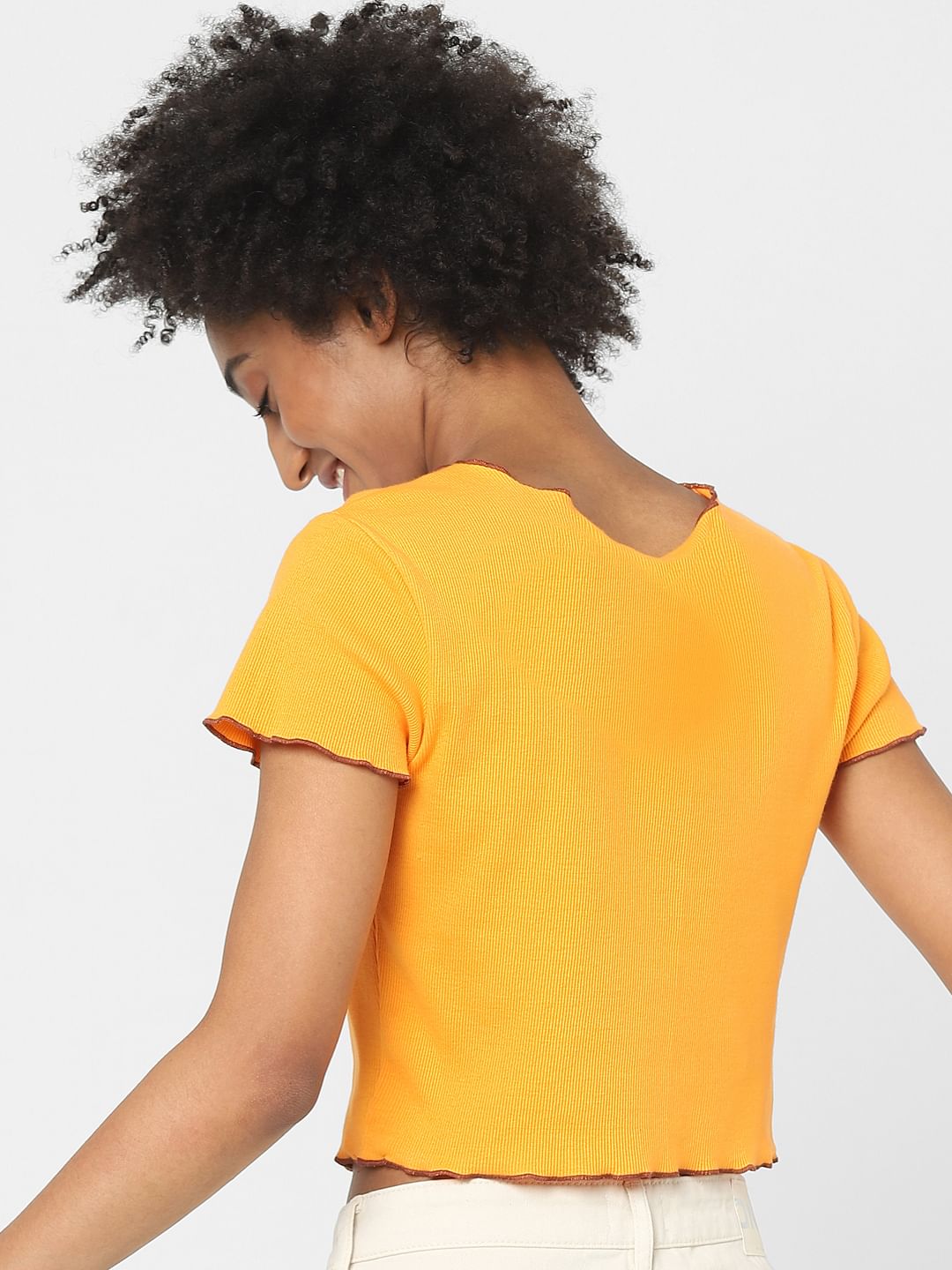 Orange Ribbed Crop Top