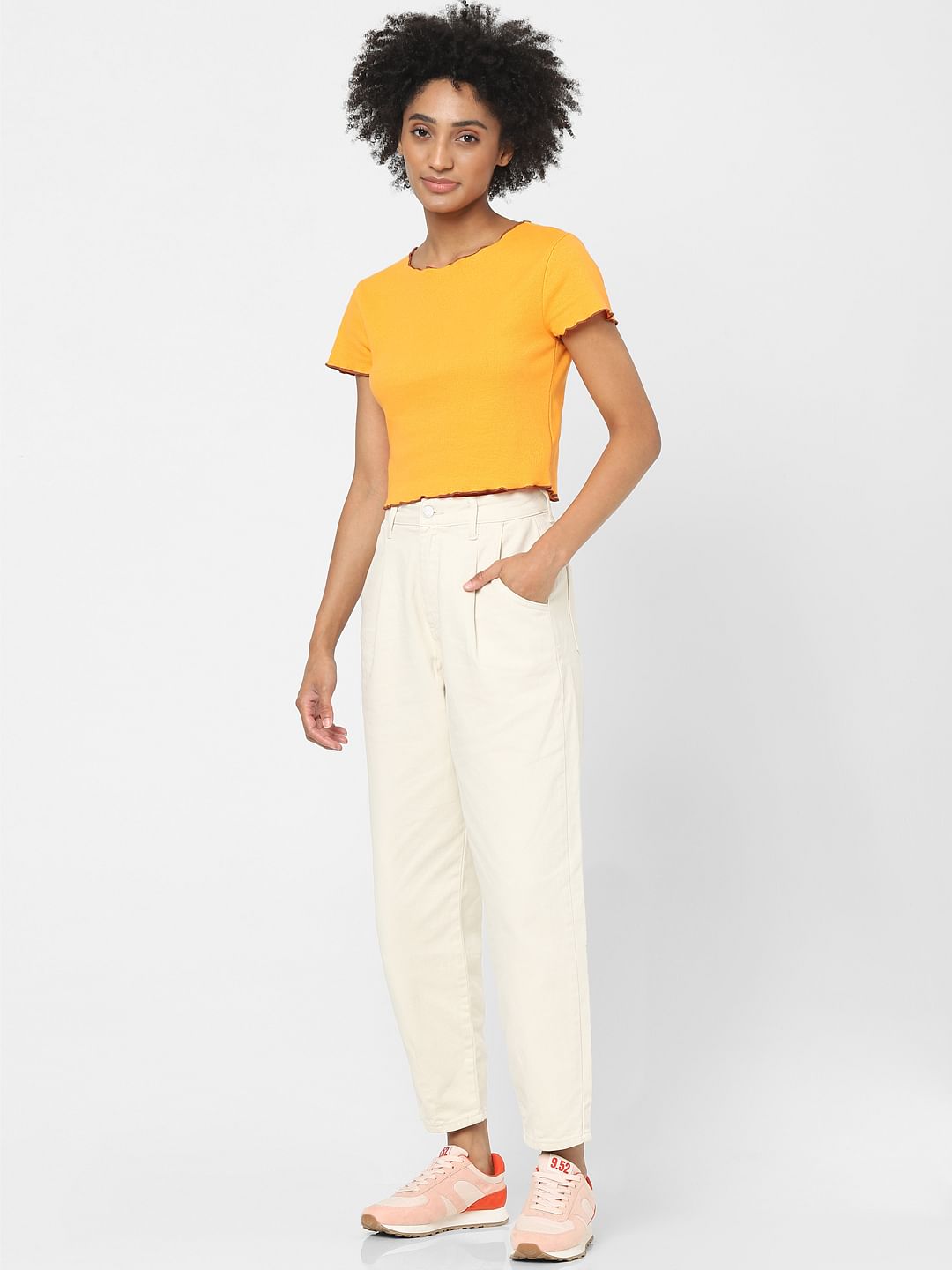 Orange Ribbed Crop Top