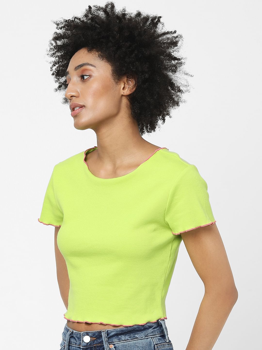 Yellow Ribbed Crop Top