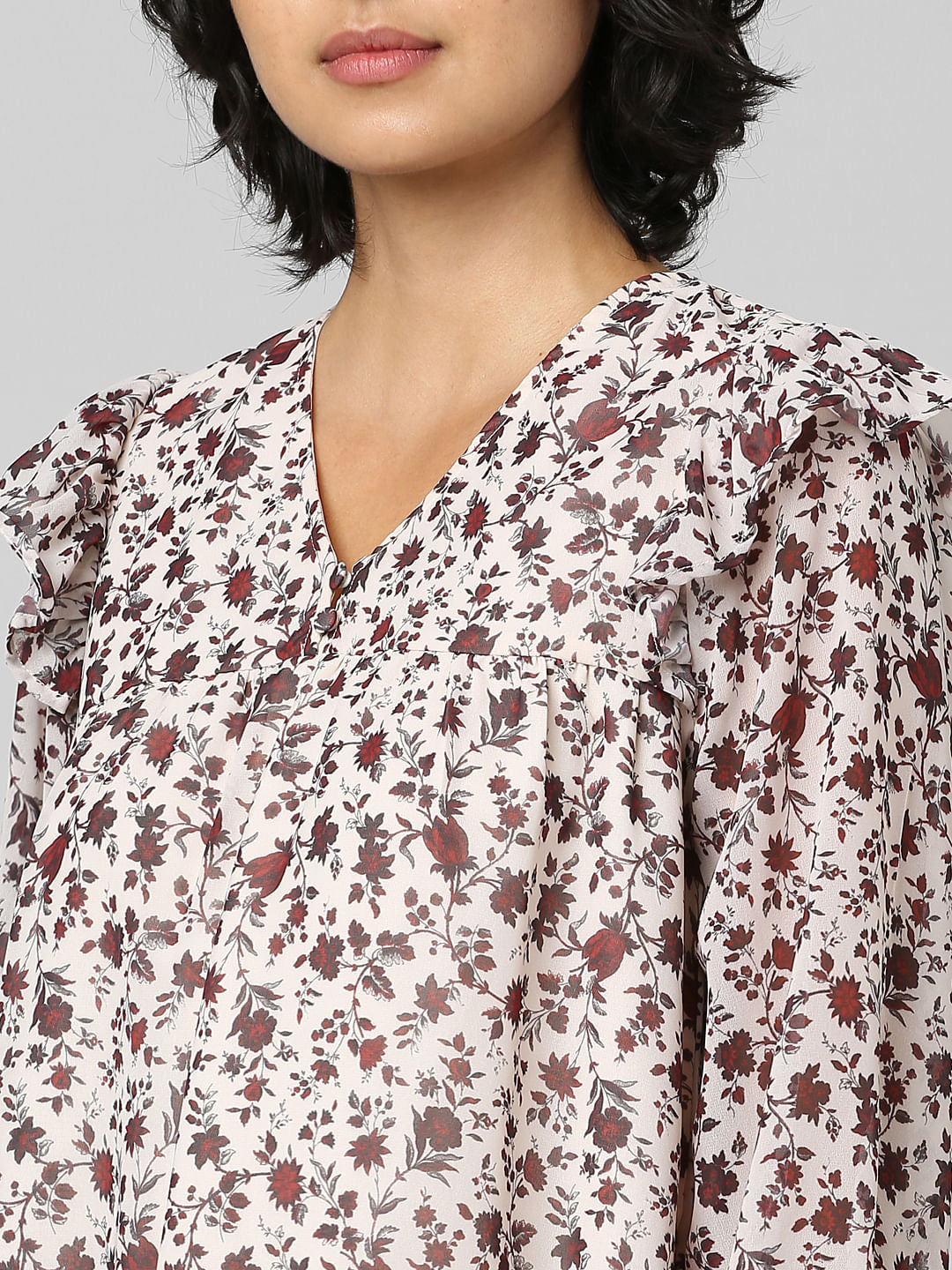 Beige Floral Mini Dress