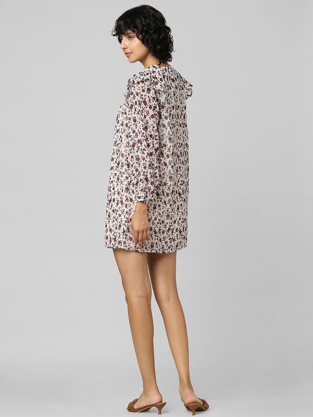 Beige Floral Mini Dress