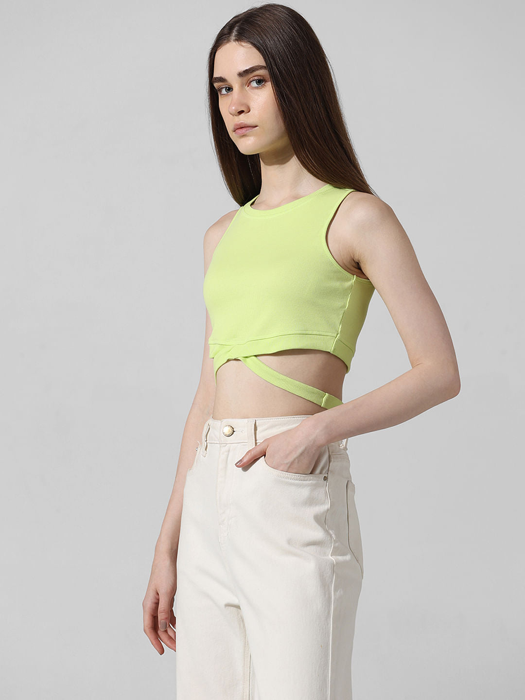 Lime Green Cropped Ribbed Top