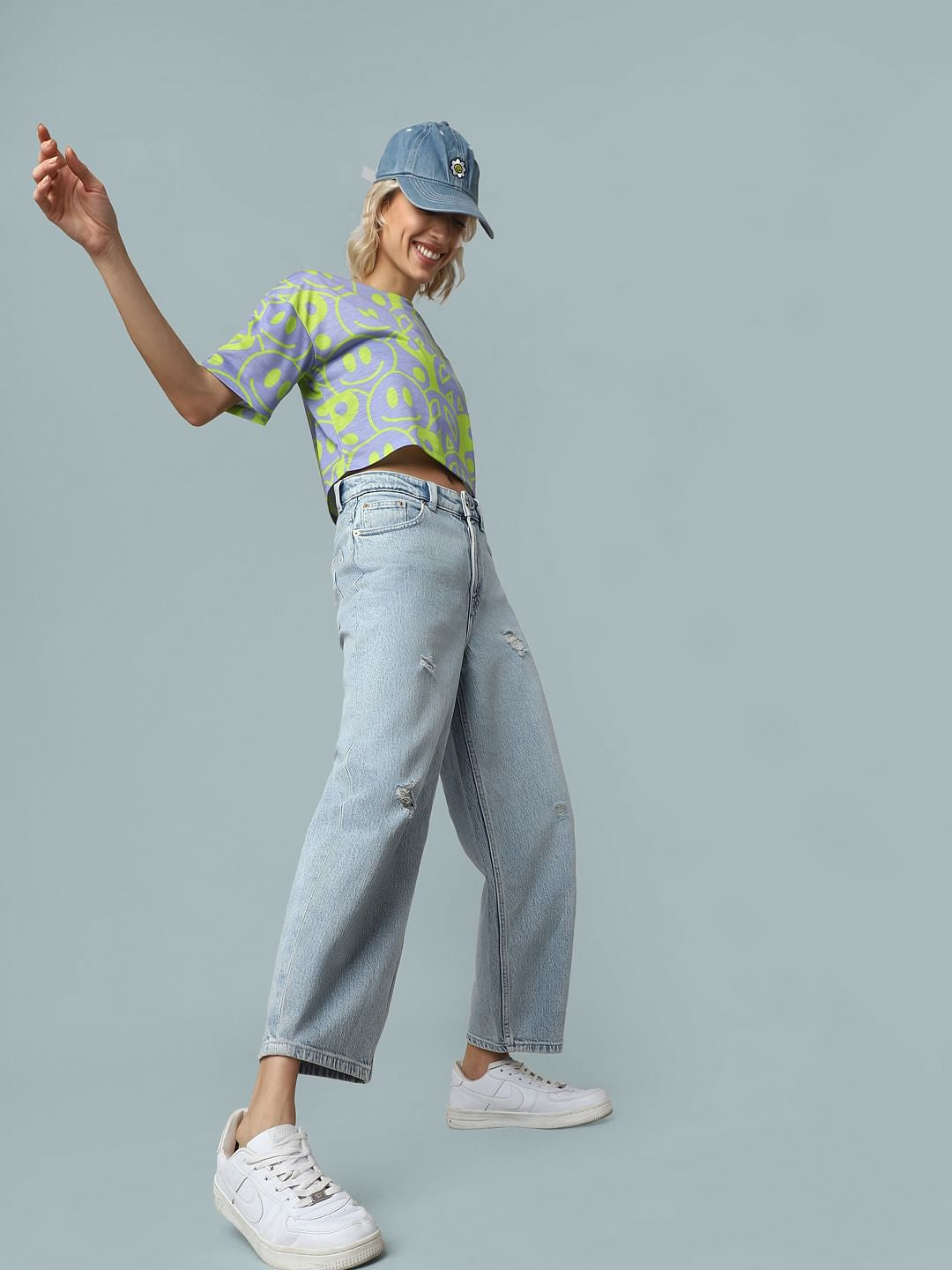 Blue High Rise Distressed Balloon Jeans