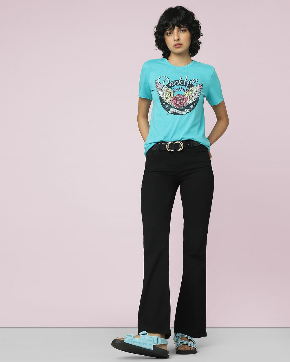 Black High Rise Flared Jeans