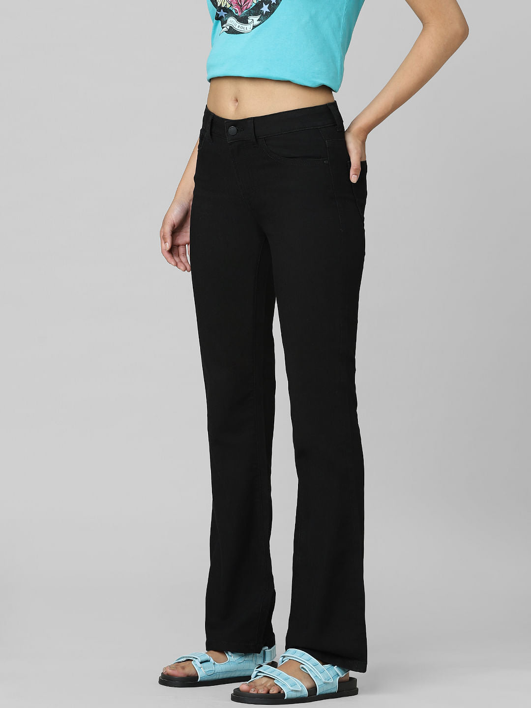 Black High Rise Flared Jeans