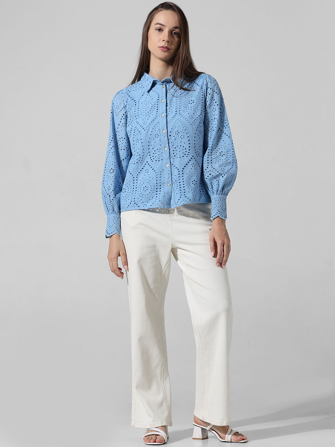 Blue Schiffli Cotton Shirt