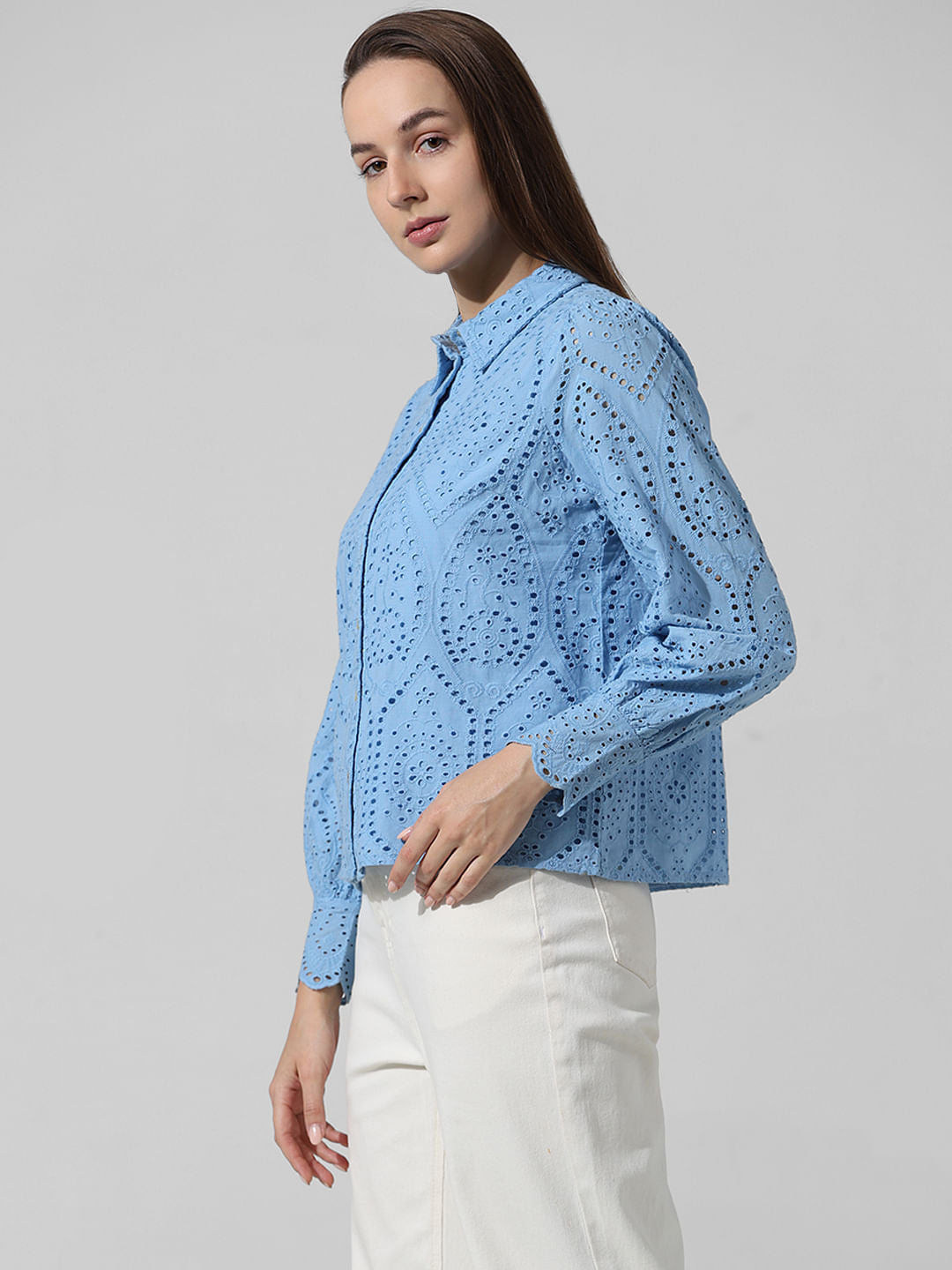 Blue Schiffli Cotton Shirt