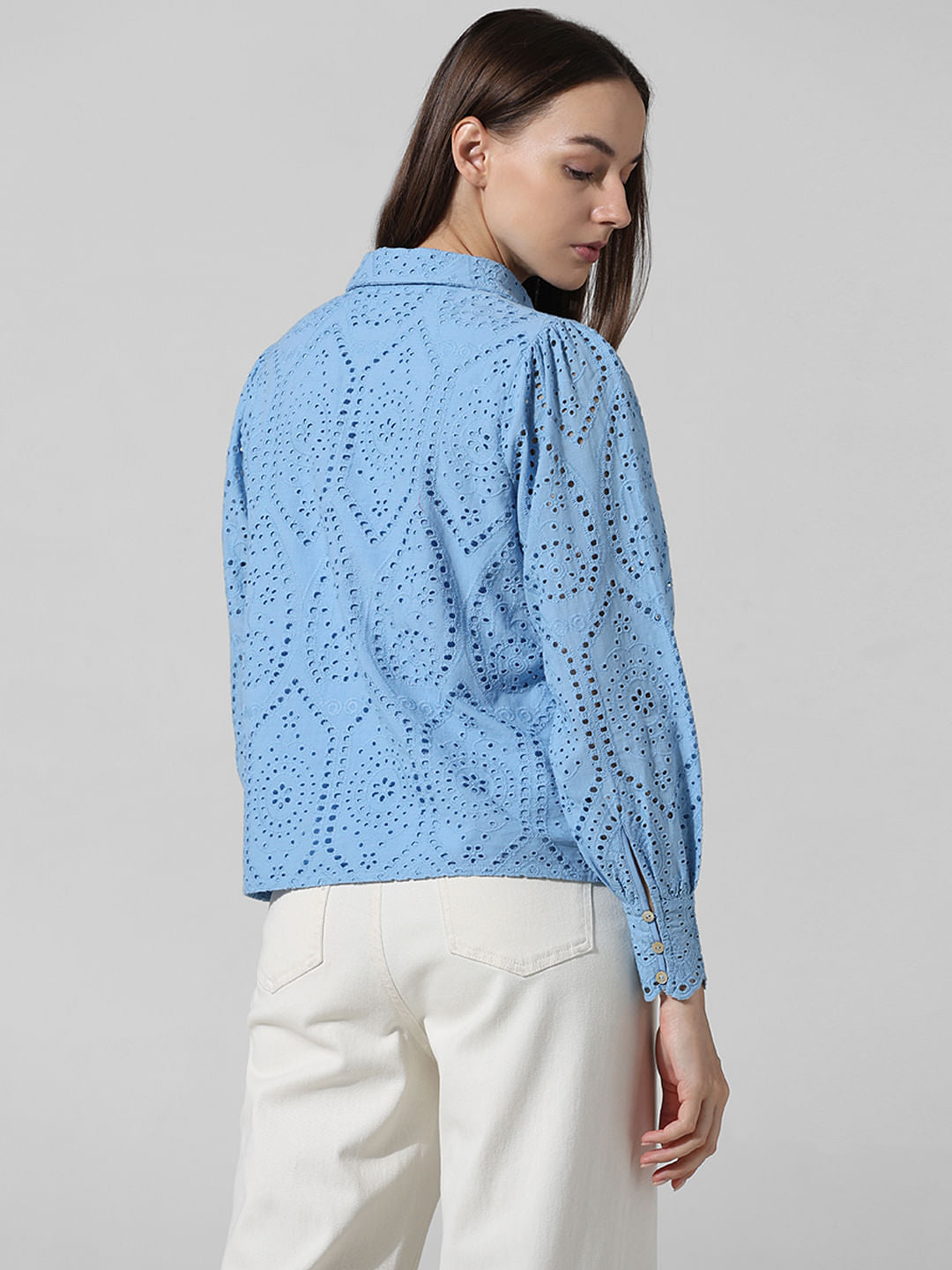 Blue Schiffli Cotton Shirt