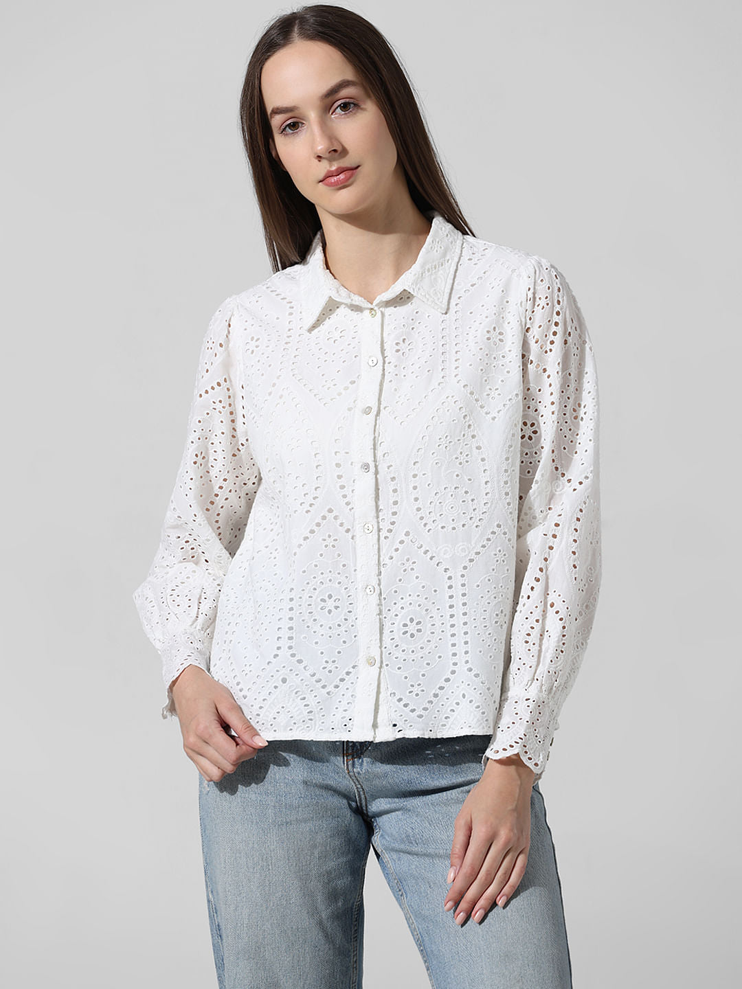 White Schiffli Cotton Shirt