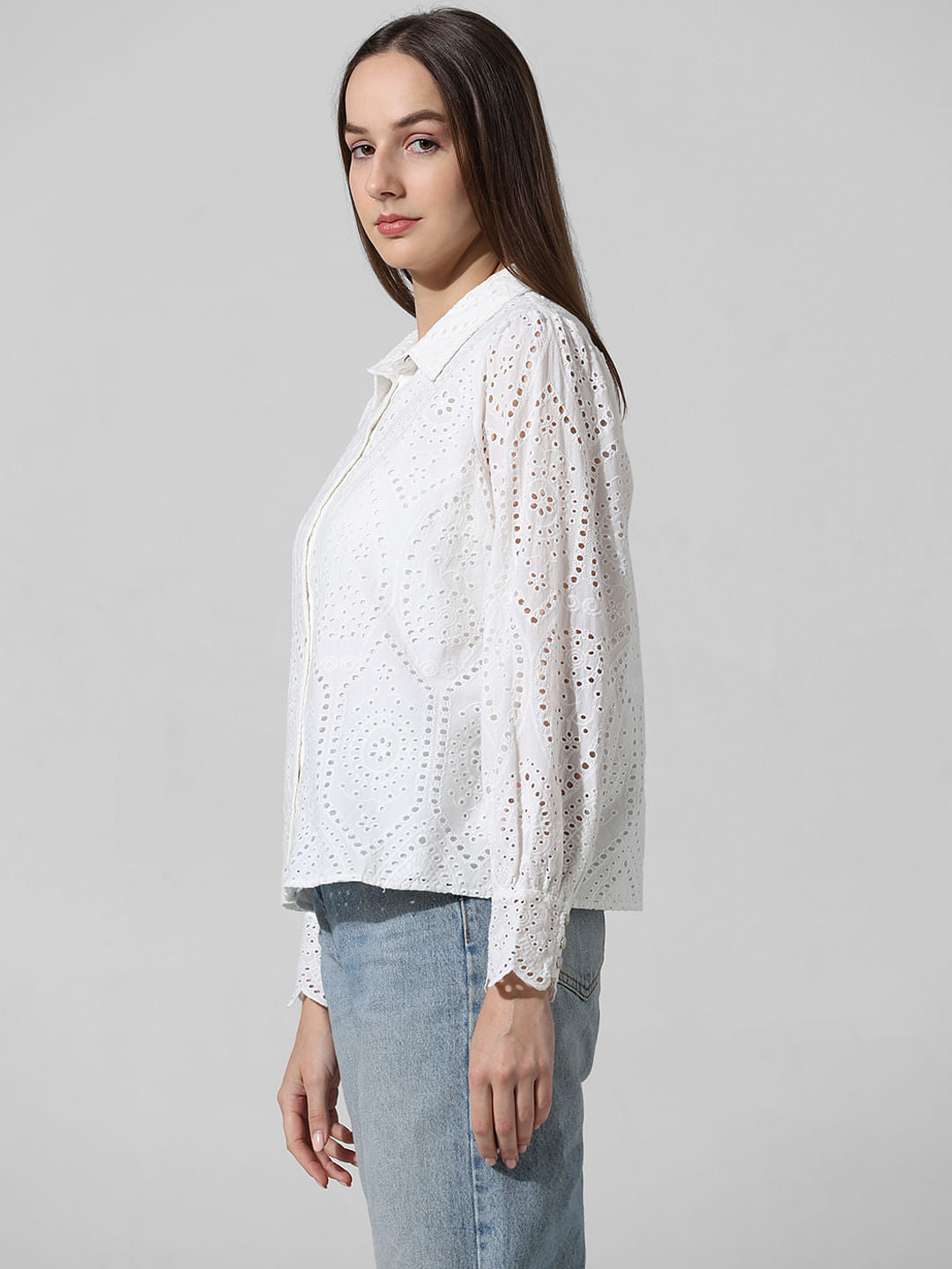 White Schiffli Cotton Shirt