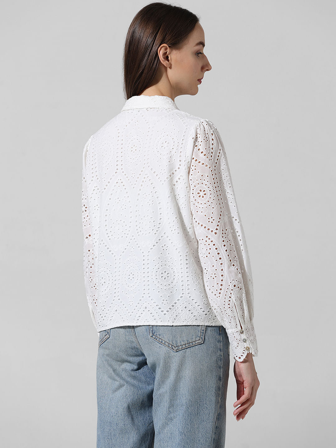 White Schiffli Cotton Shirt