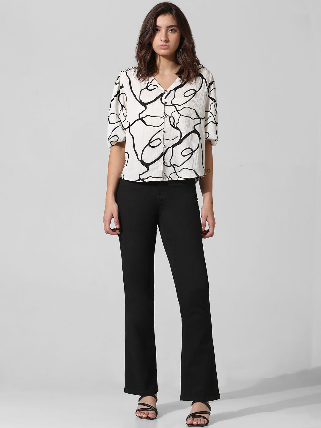 White & Black Printed Top