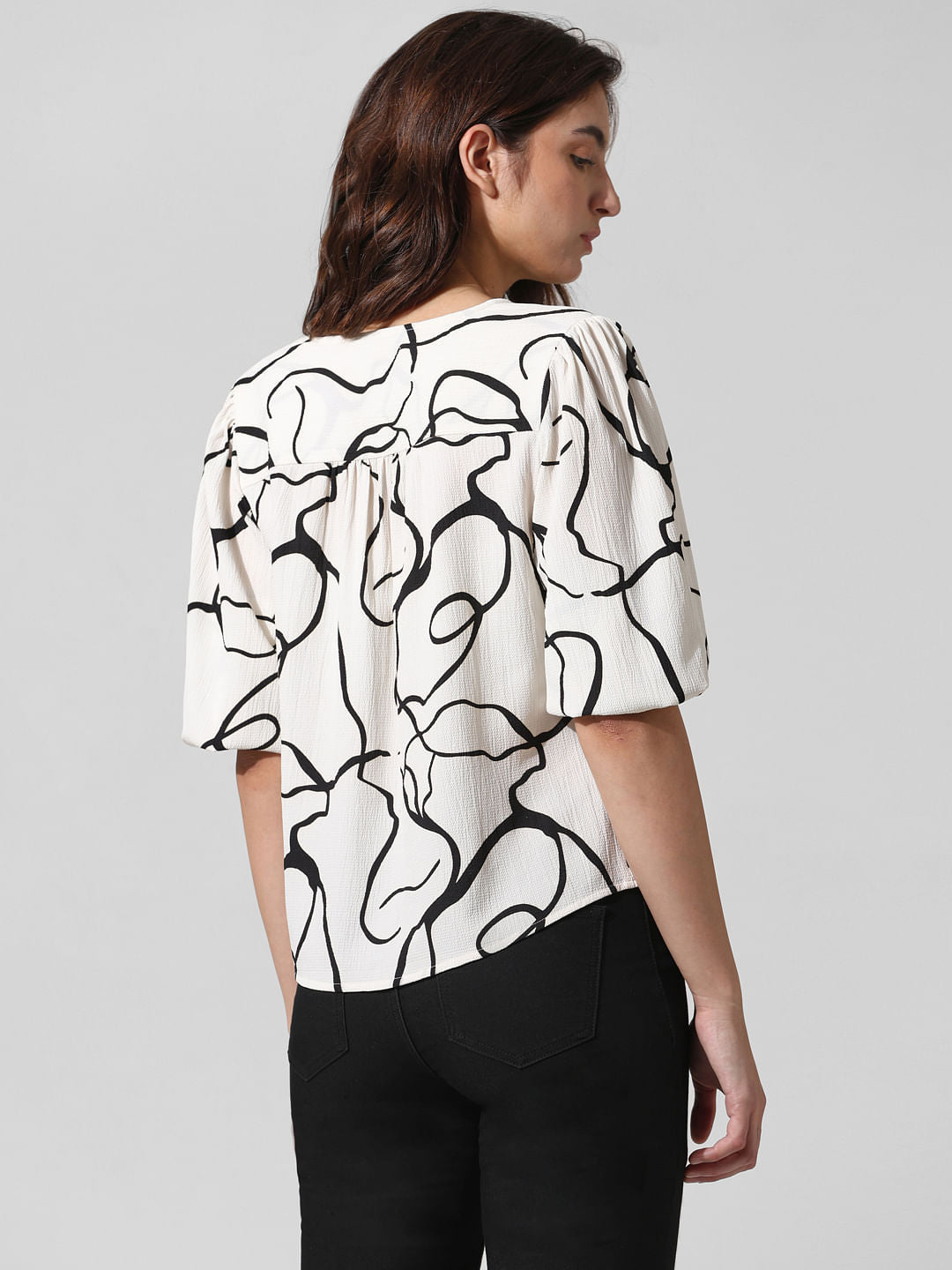 White & Black Printed Top