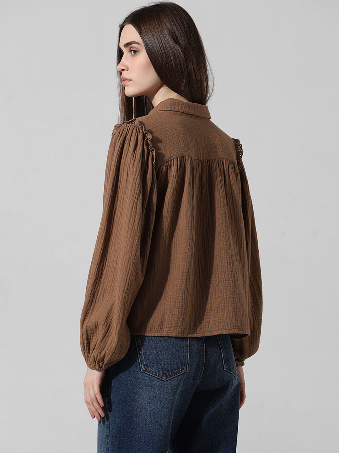 Brown Frill Trim Detail Shirt