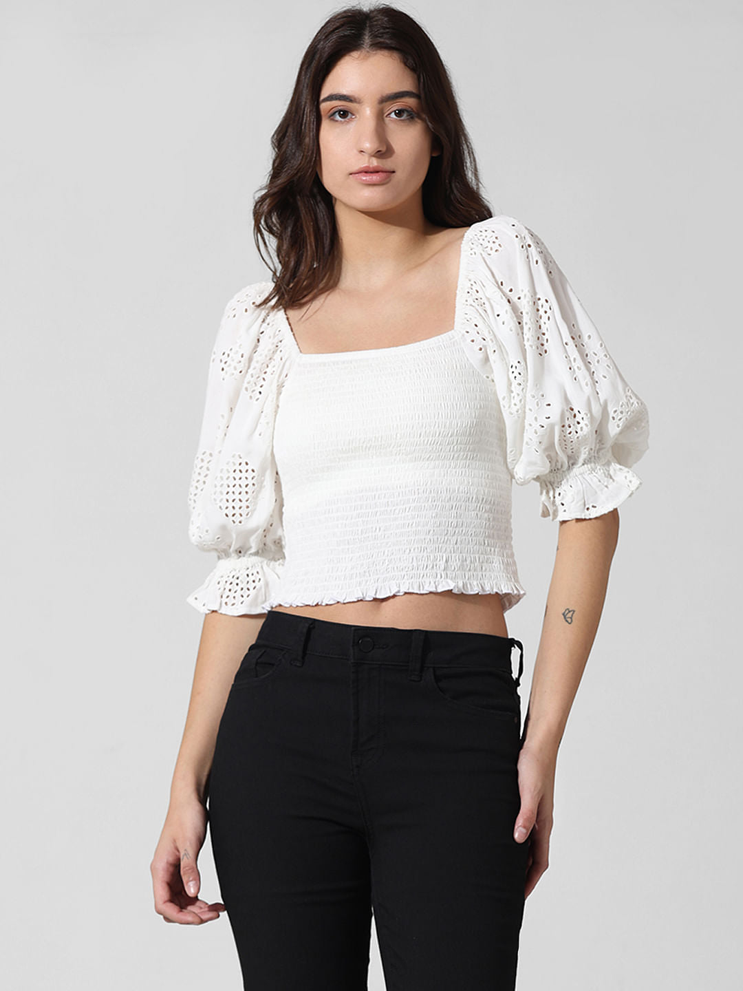 White Smocked Off-Shoulder Top