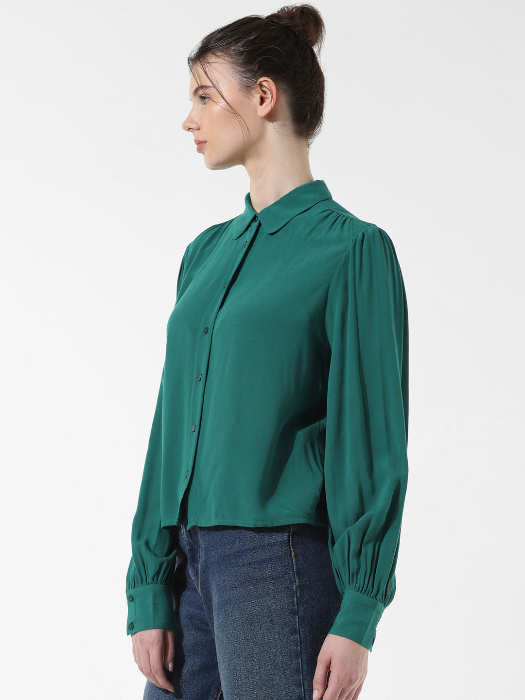 Green Puff Sleeves Shirt