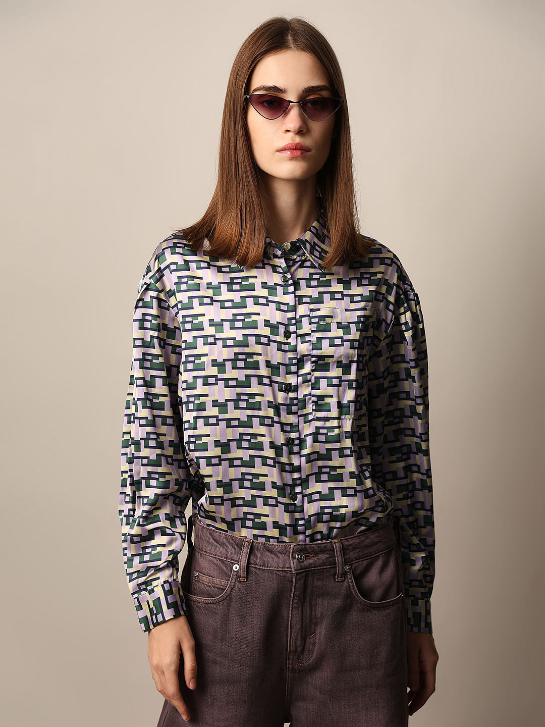Multi-Colour Printed Satin Shirt