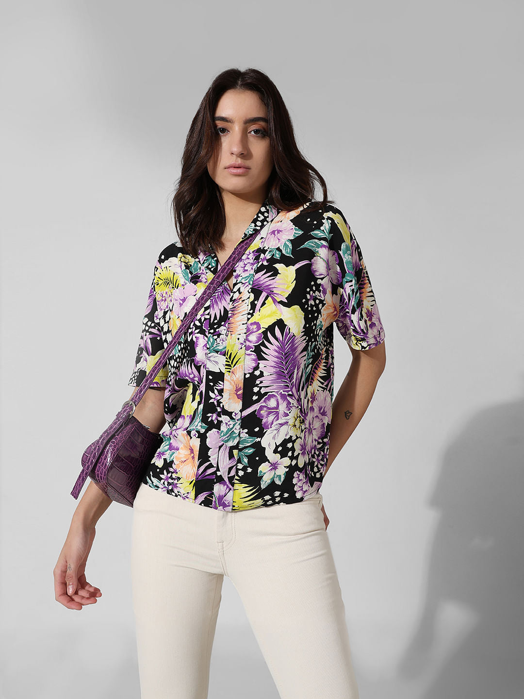 Purple Printed Loose Fit Shirt
