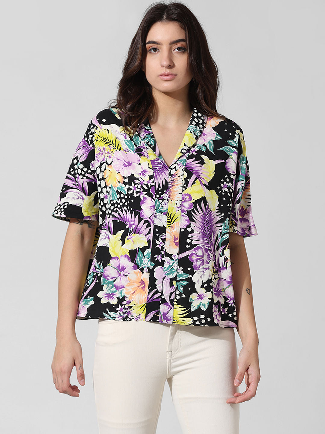 Purple Printed Loose Fit Shirt