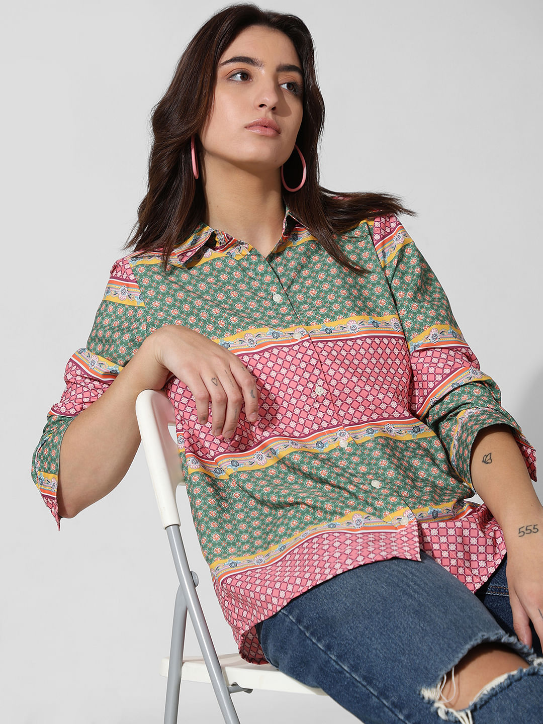 Multi-Colour Printed Satin Shirt