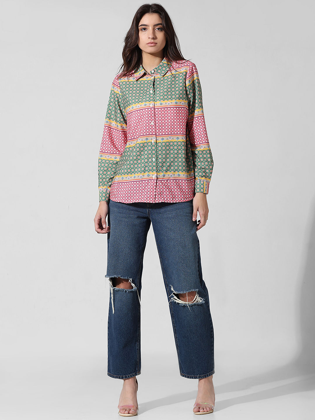 Multi-Colour Printed Satin Shirt