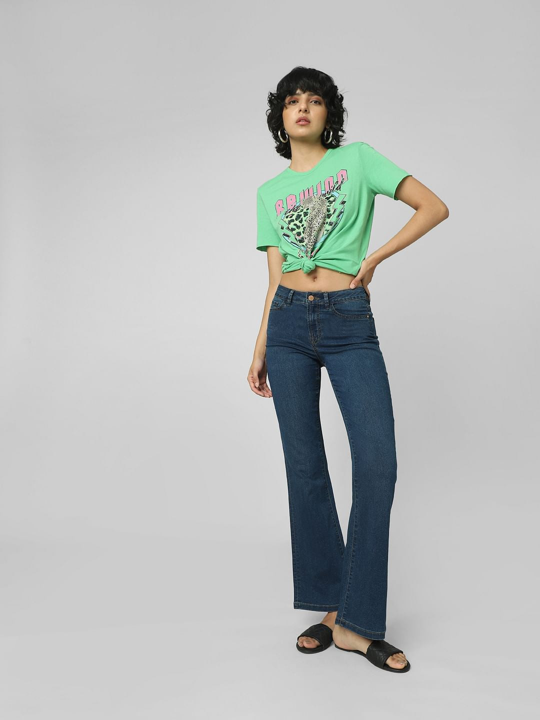 Blue High Rise Flared Jeans