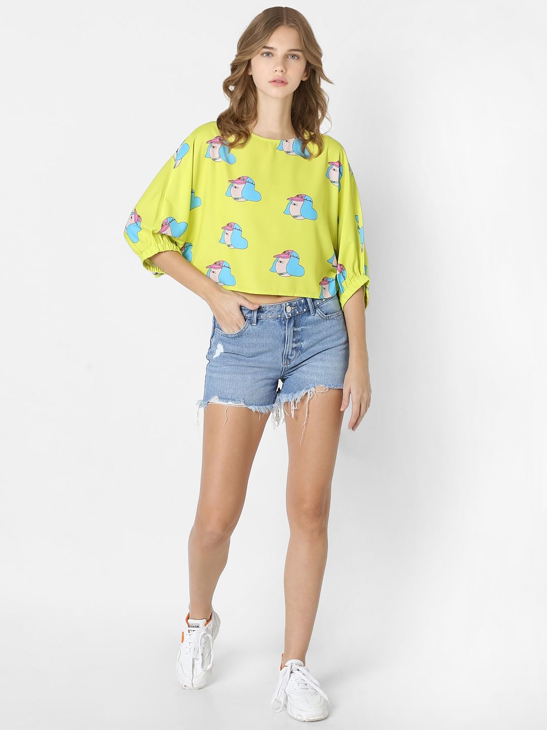 Only X Flabjacks Yellow Graphic Print Crop Top