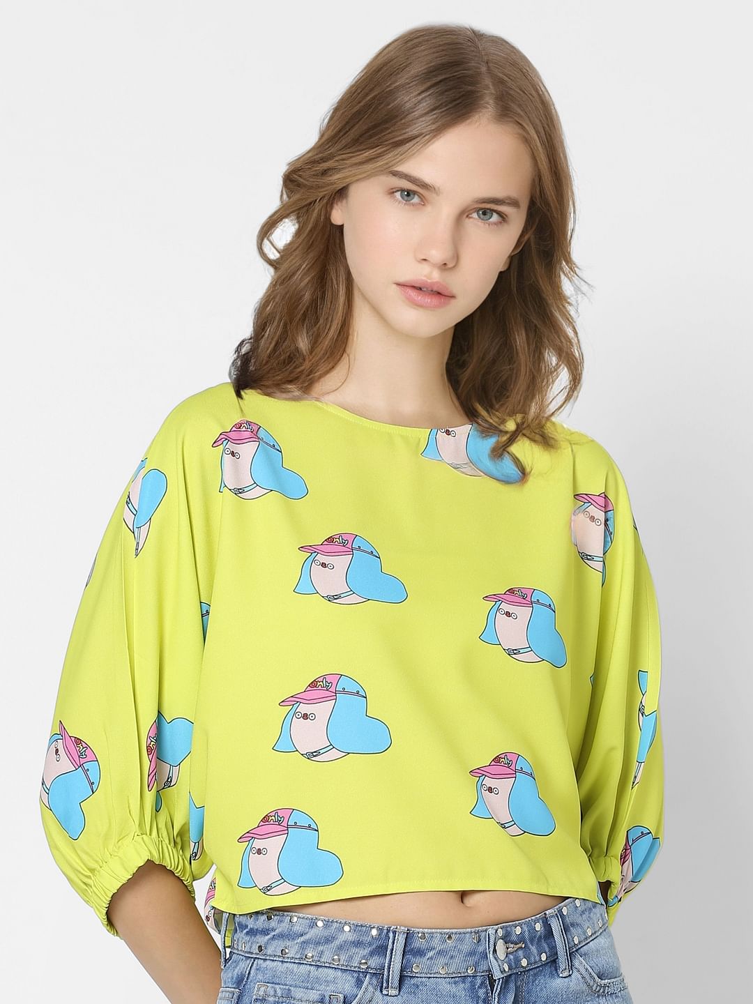 Only X Flabjacks Yellow Graphic Print Crop Top