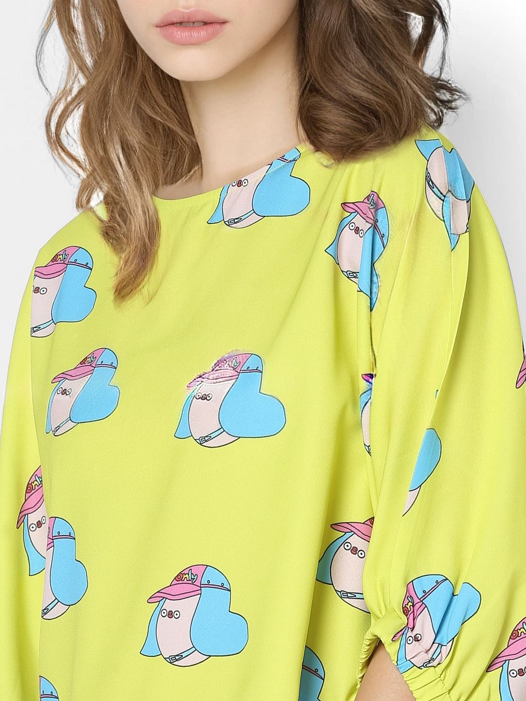 Only X Flabjacks Yellow Graphic Print Crop Top