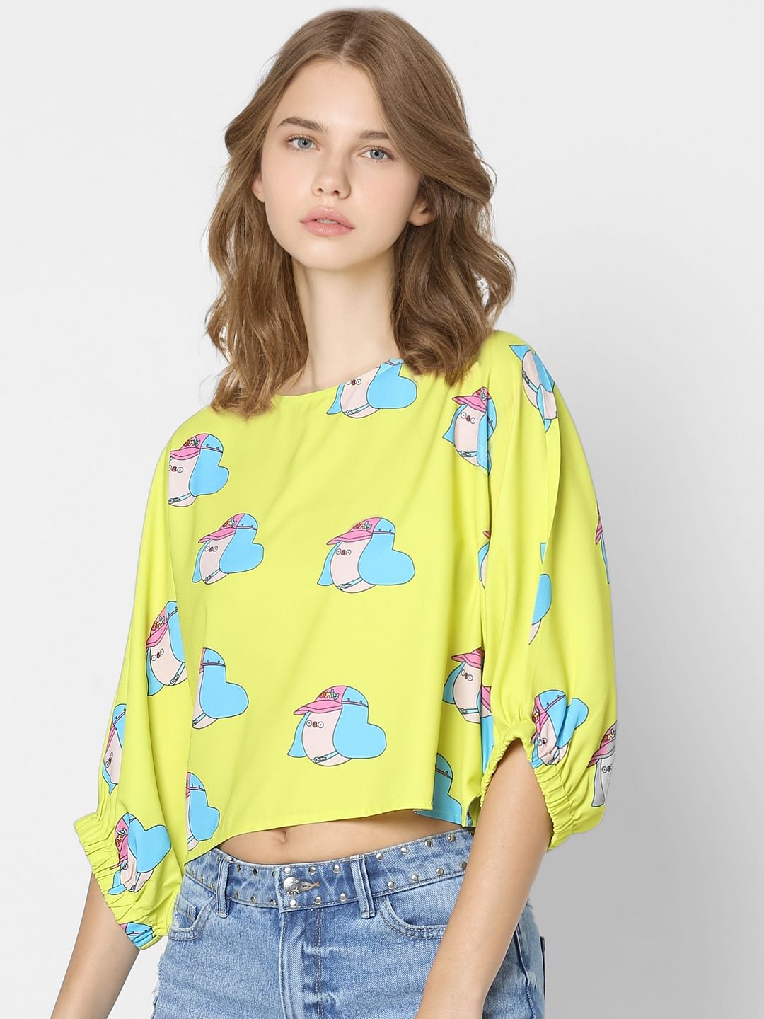 Only X Flabjacks Yellow Graphic Print Crop Top