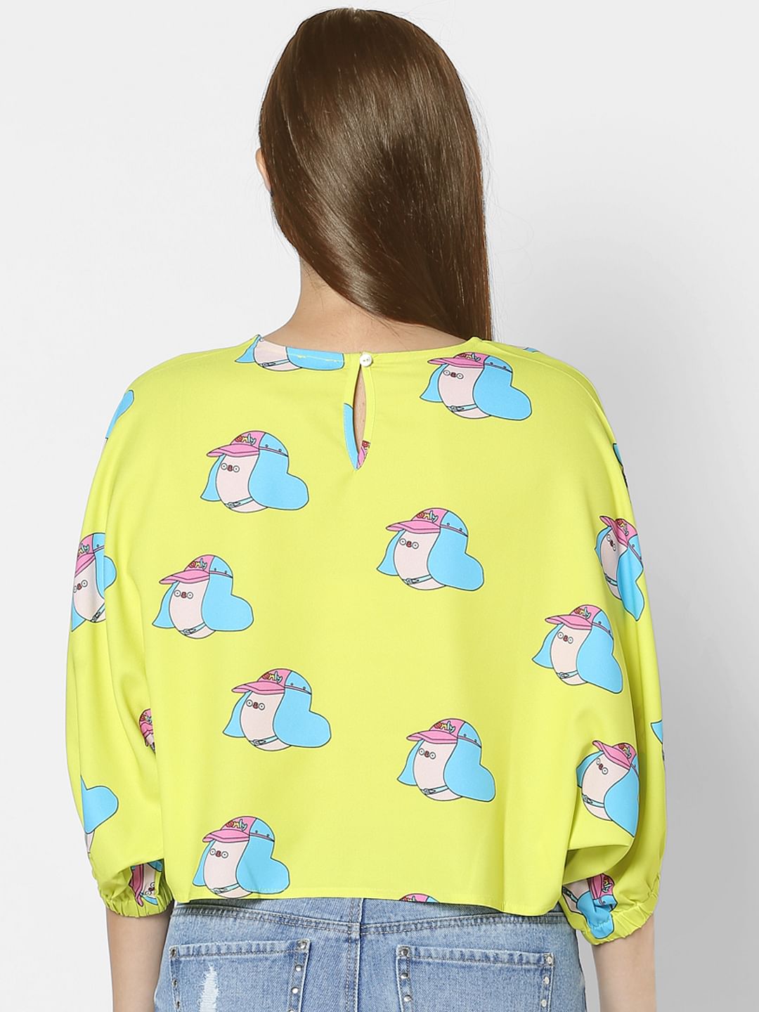 Only X Flabjacks Yellow Graphic Print Crop Top