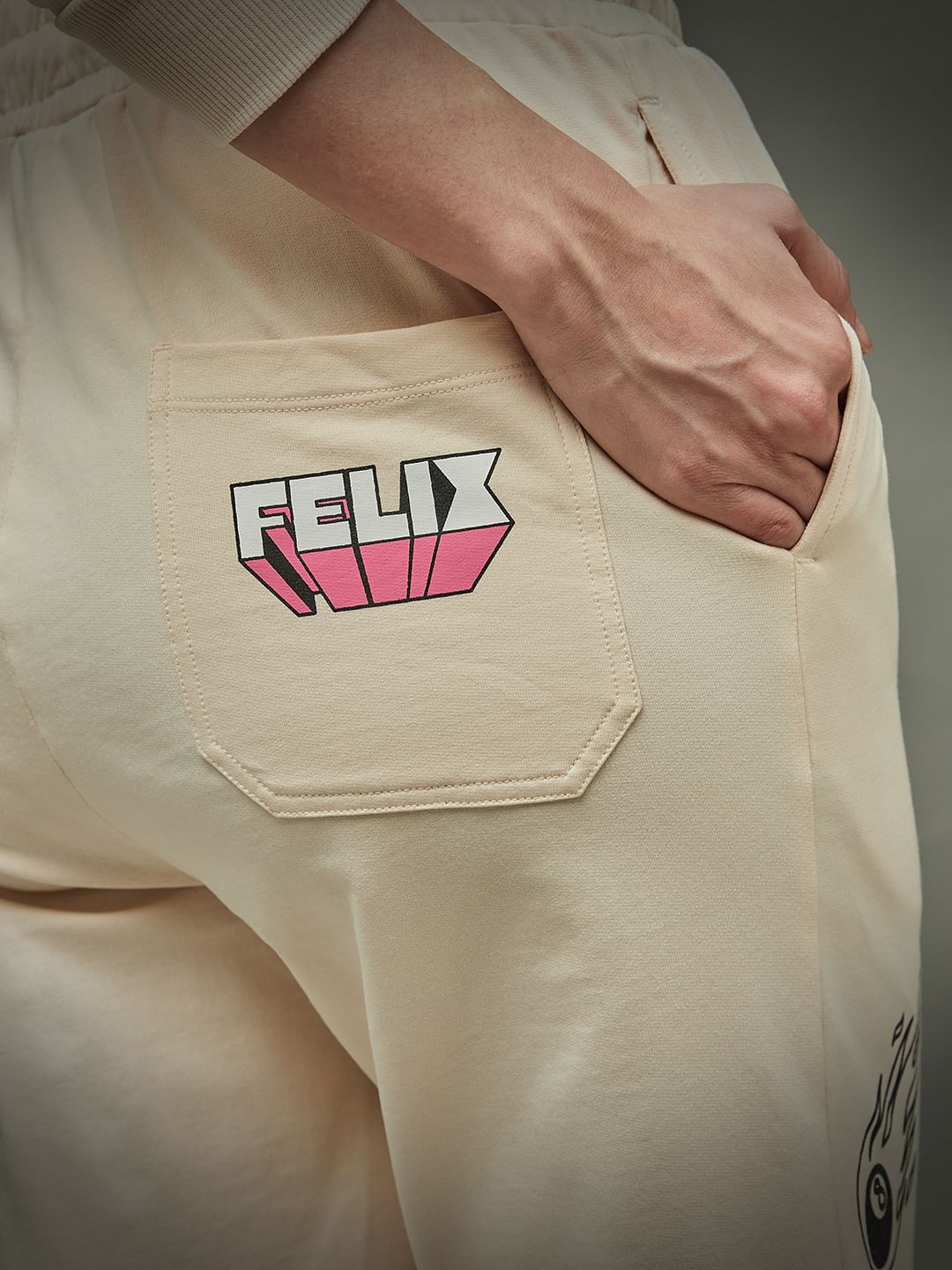 Only X Felix The Cat Beige High Rise Graphic Print Co-Ord Joggers