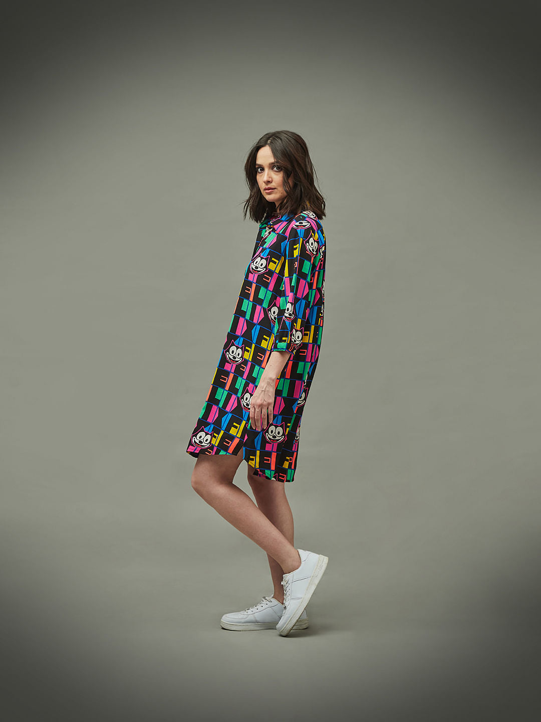 Only X Felix The Cat Black Colourblocked Shirt Dress