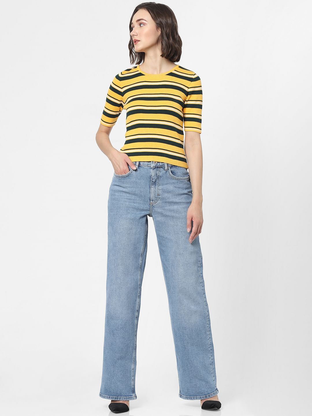 Blue High Rise Straight Jeans