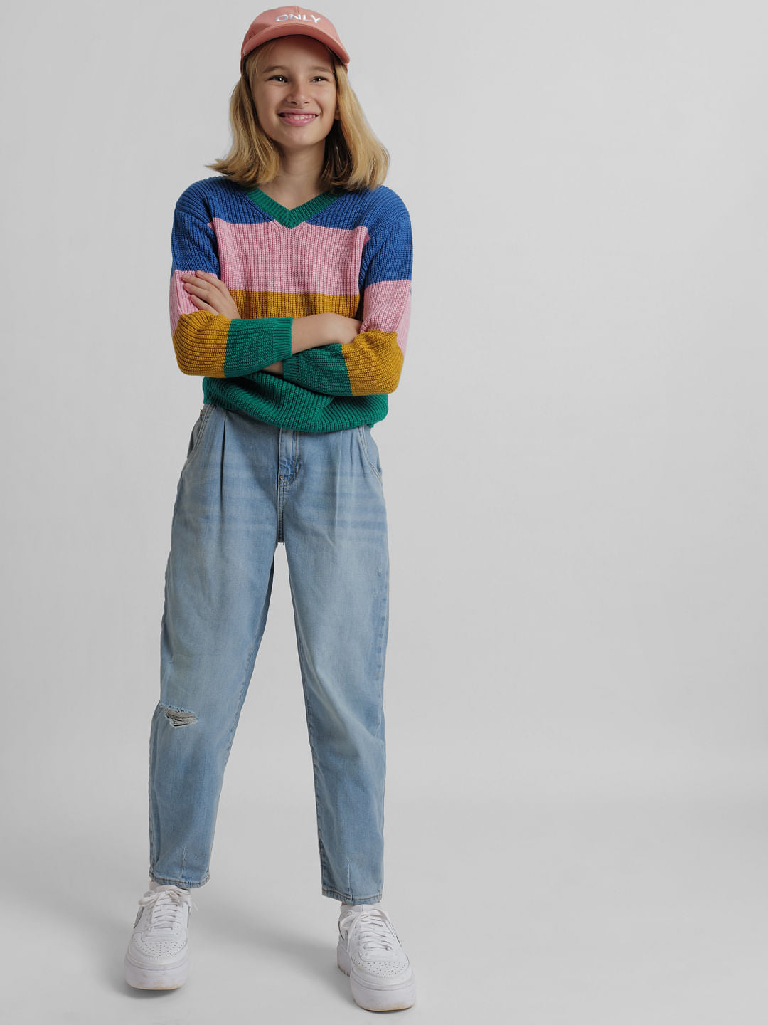 Girls Green Colourblocked Pullover