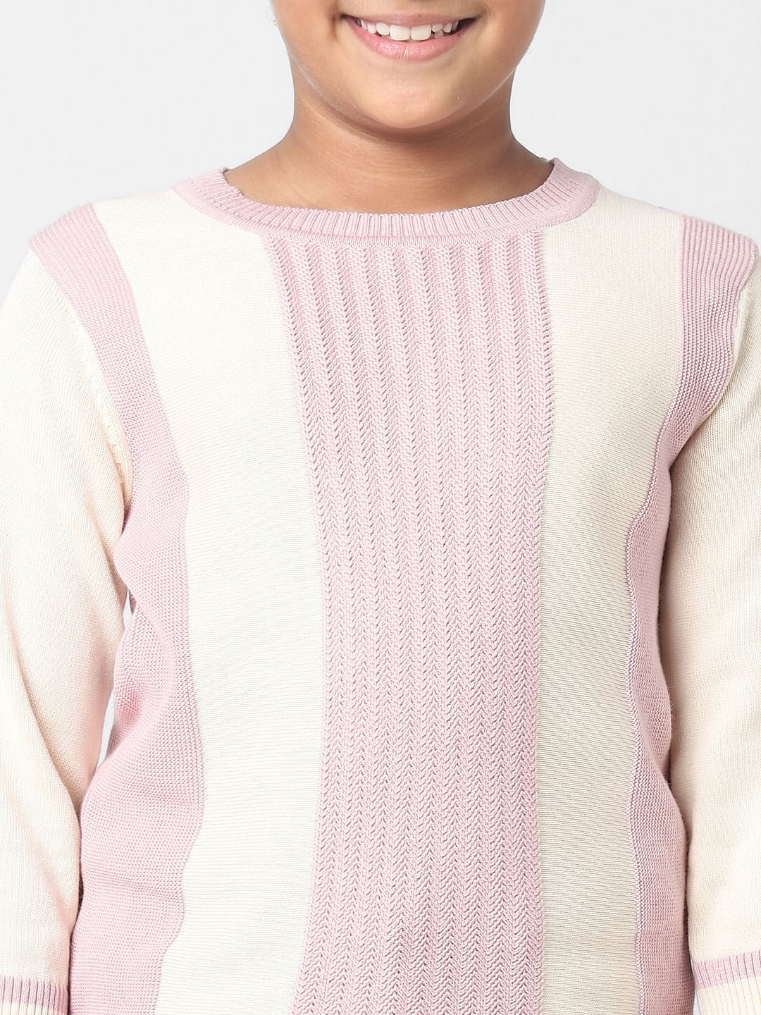 Girls Beige Colourblocked Pullover