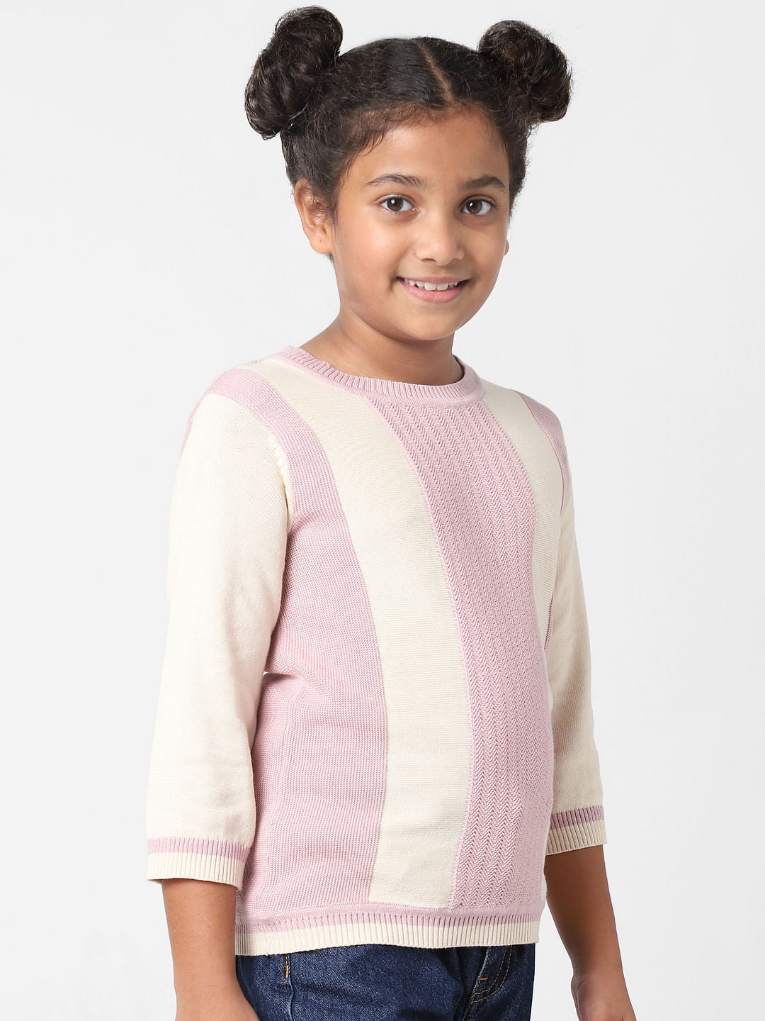Girls Beige Colourblocked Pullover