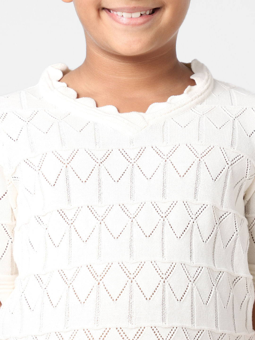 Girls White Pointelle Knit Top