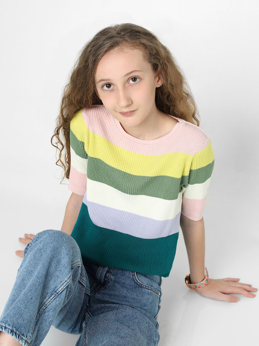 White Striped Flat Knit Top