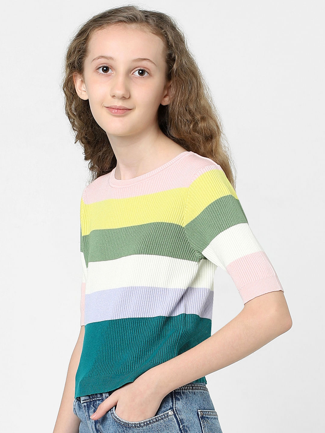 White Striped Flat Knit Top