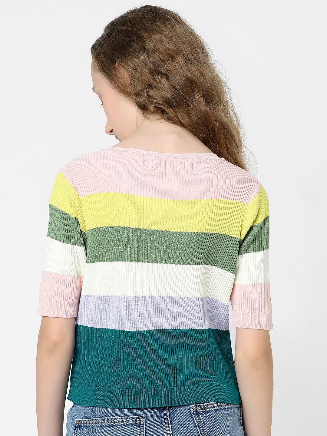 White Striped Flat Knit Top