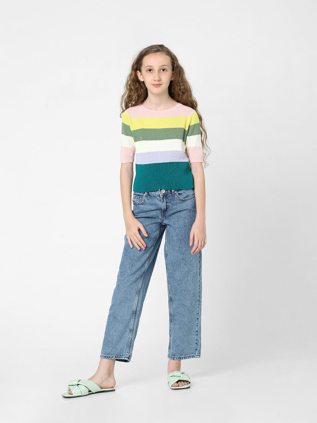 White Striped Flat Knit Top