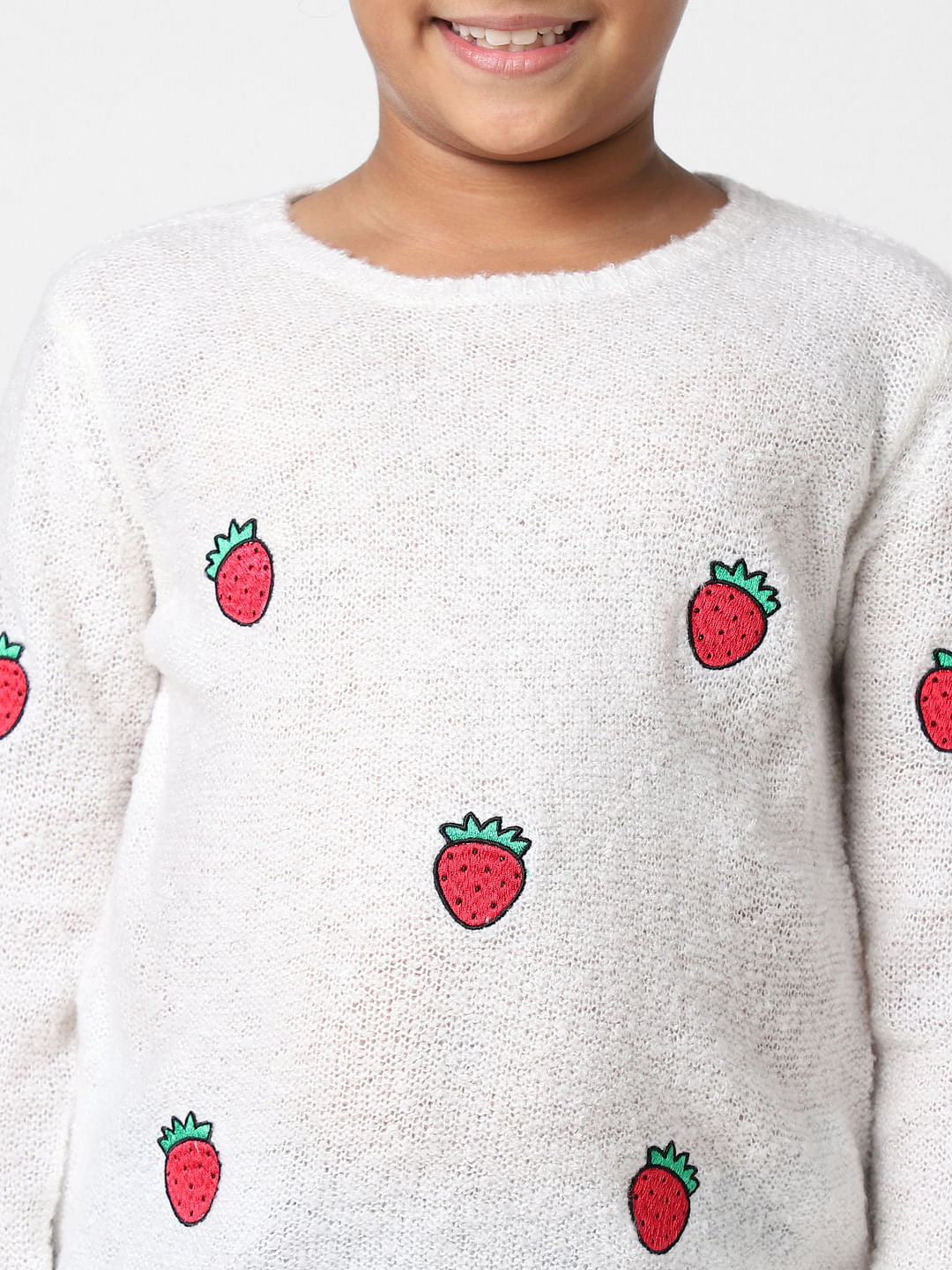 Girls Strawberry Embroidered Pullover