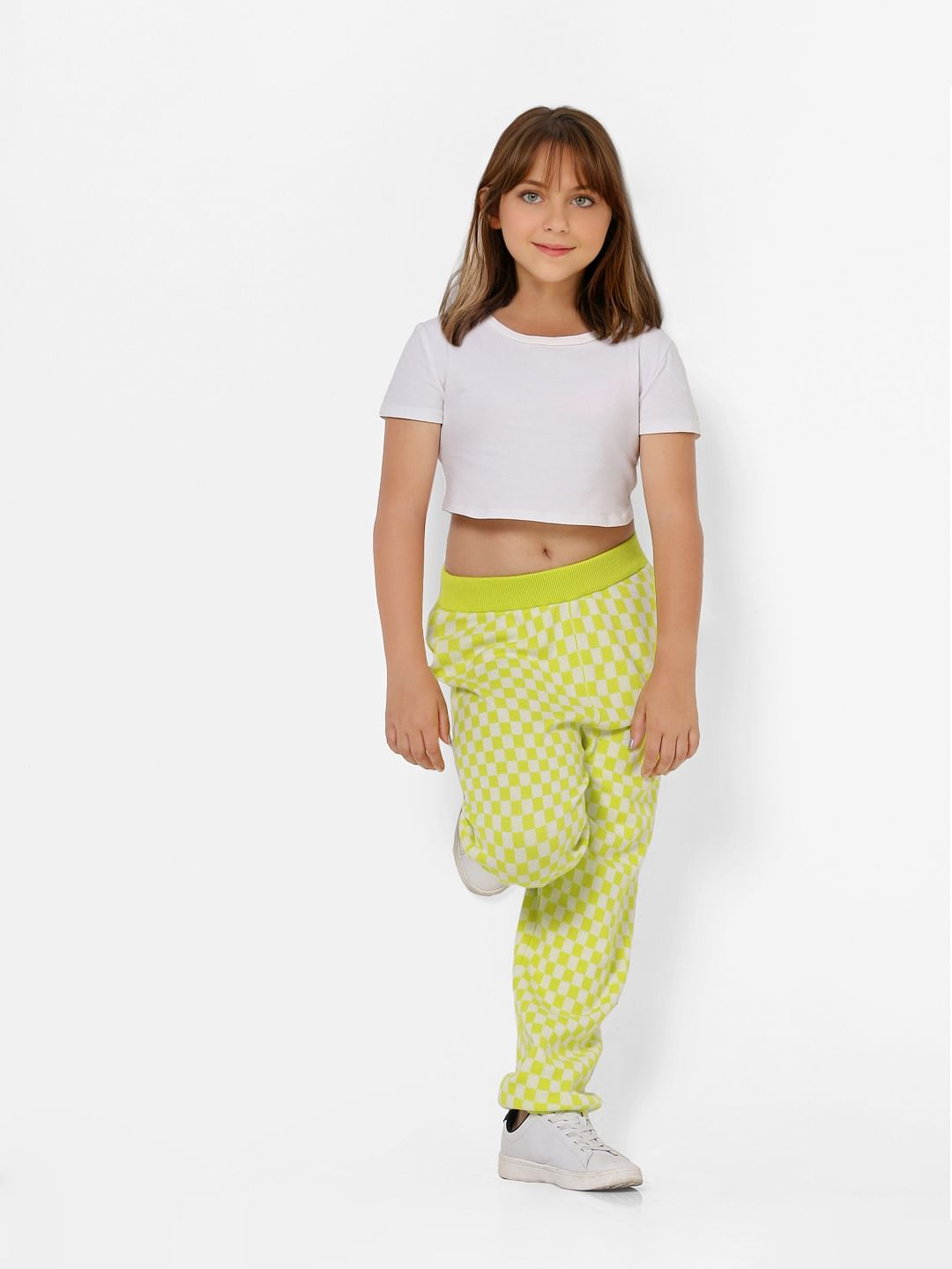 Green Mid Rise Check Pants
