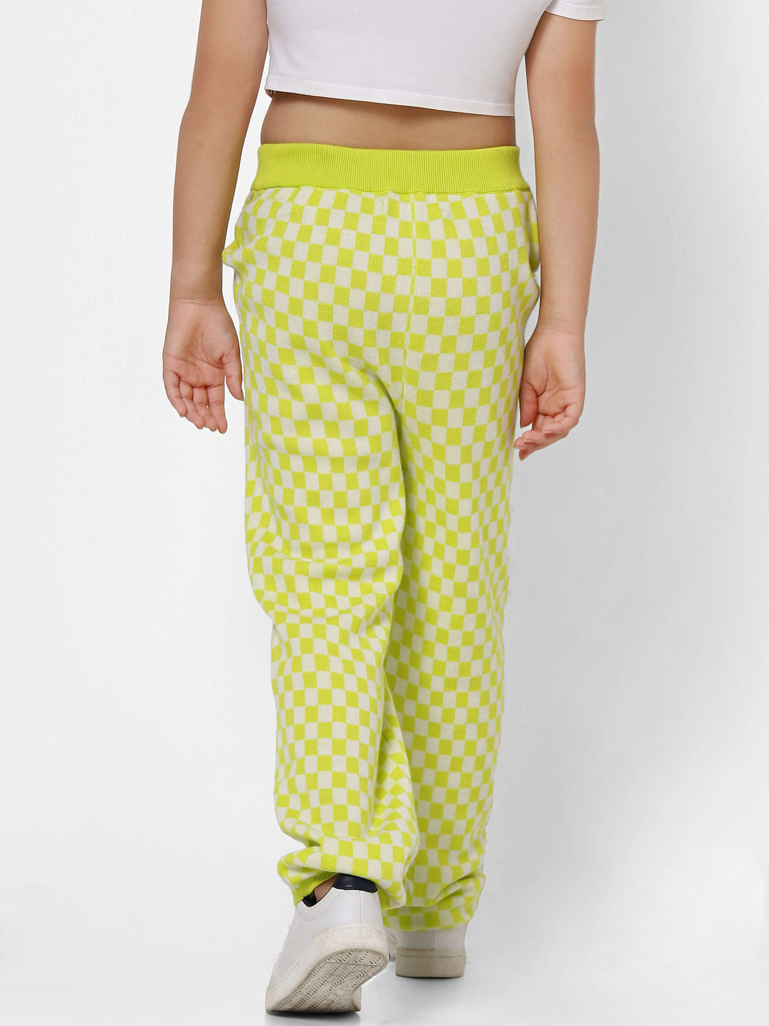 Green Mid Rise Check Pants